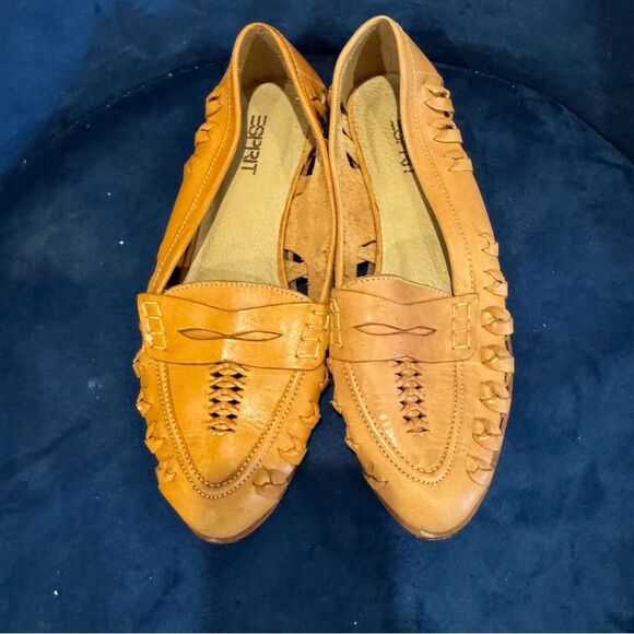 Esprit Vintage 80s Huarache Closed Toe Tan Cage Leather Sandal Shoes 7.5 - Picture 1 of 6